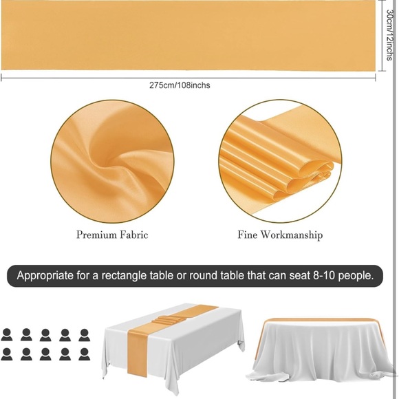 24 Pack 12x108” Gold Satin Table Runners for Any Party Wedding Banquets Birthday - Picture 4 of 8